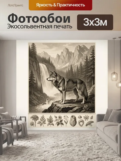 Фотообои Волк у горного водопада