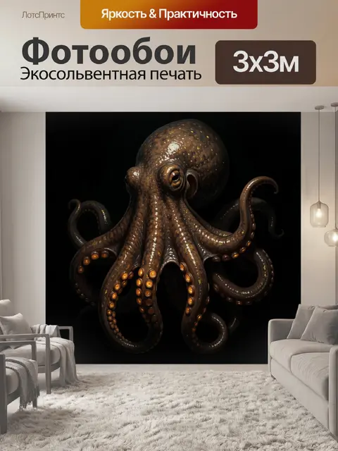 Фотообои Мрачный осьминог на черном фоне