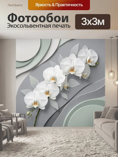 Фотообои Белые орхидеи на сером фоне