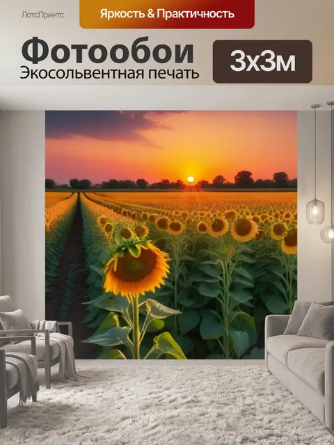 Фотообои поле подсолнухов на закате