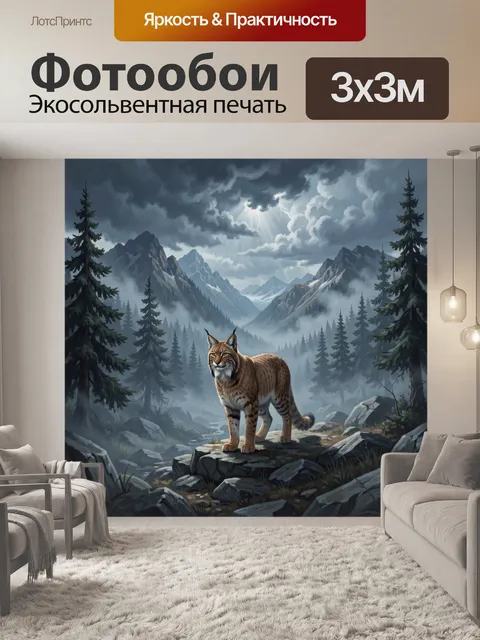 Фотообои Рысь среди горного леса