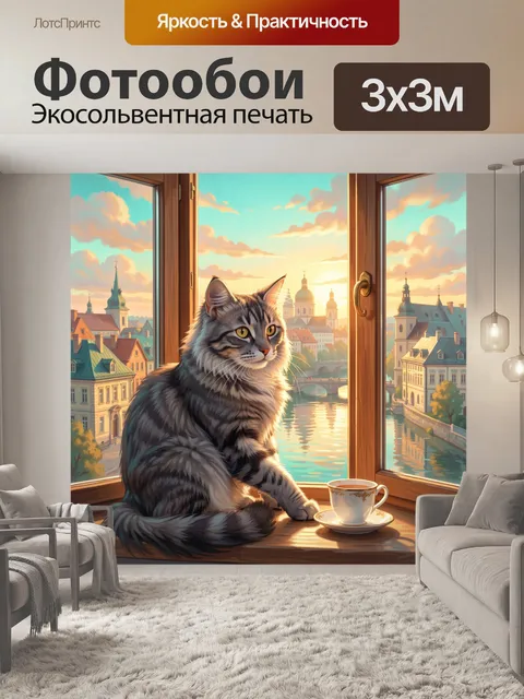 Фотообои Пушистый кот у окна