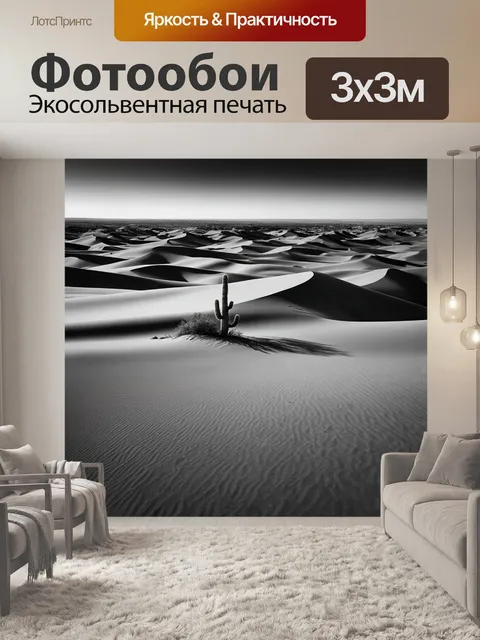 Фотообои черно-белый с изображением пустынного пейзажа