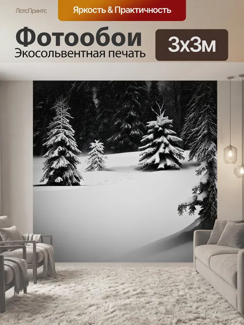Фотообои черно-белый с изображением снежного пейзажа