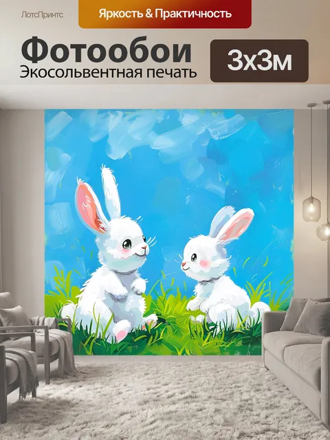 Фотообои заяц с зайчиком на фоне неба