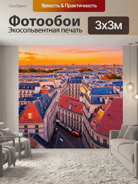 Фотообои панорама парижских крыш на закате