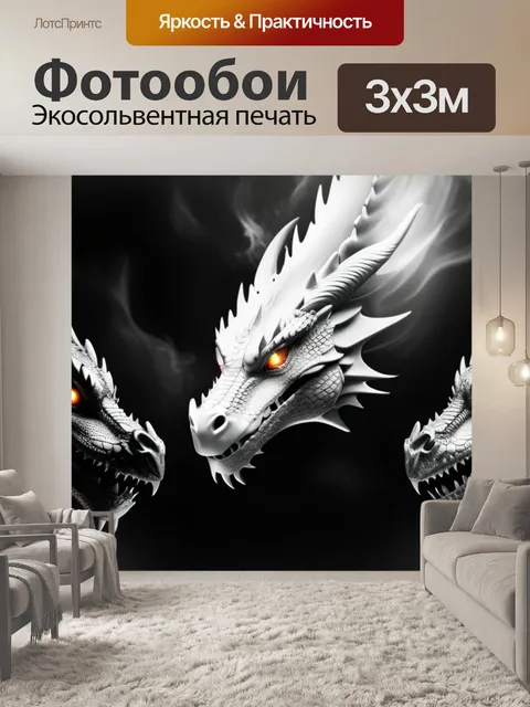 Фотообои с драконами чернобелый