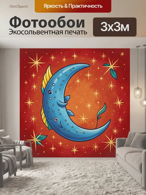 Фотообои Лунный кот в космическом орнаменте