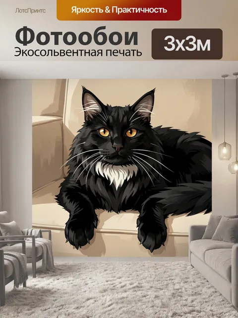 Фотообои Черный кот с белой грудкой
