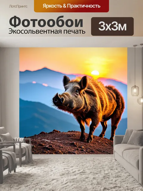 Фотообои кабан, встречающий рассвет на горной вершине