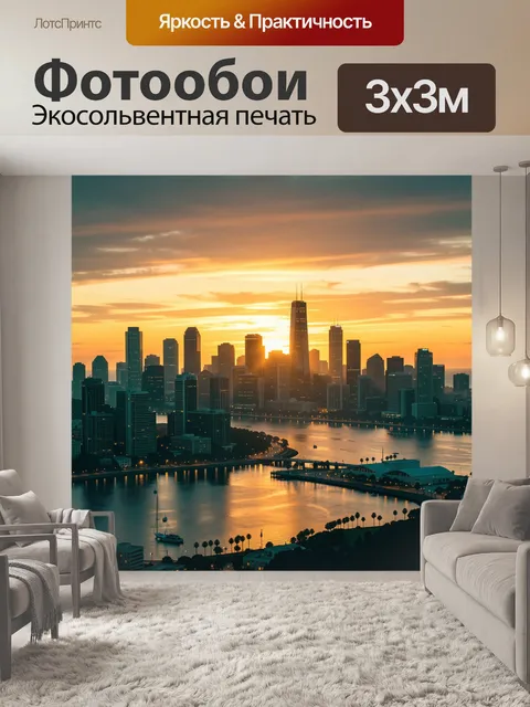 Фотообои Силуэт мегаполиса на закате