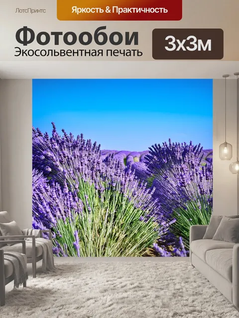 Фотообои лавандовые поля на фоне голубого неба, омываемые легким ветерком, создающим волны в цветах