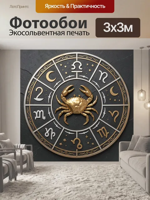Фотообои Золотой рак в круге зодиака