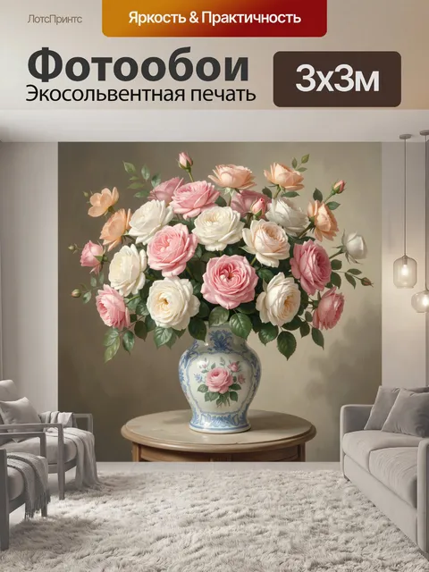 Фотообои Букет роз в фарфоровой вазе