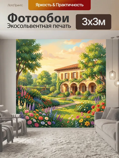 Фотообои Сад с домом и цветами
