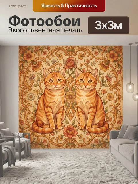 Фотообои Рыжие коты в цветочном вензеле