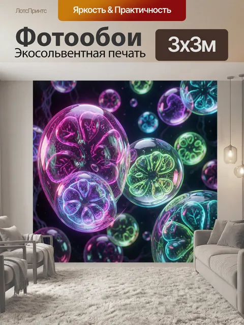 Фотообои Неоновые пузырьки с цветными узорами
