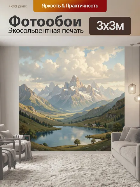 Фотообои Горная долина с озером