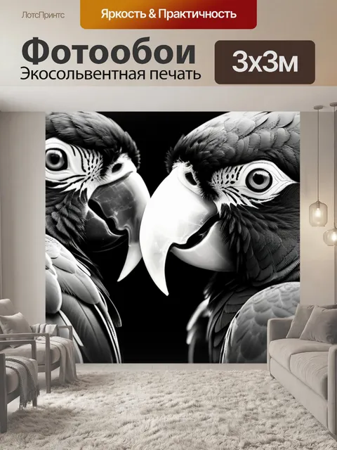Фотообои с попугаями чернобелый