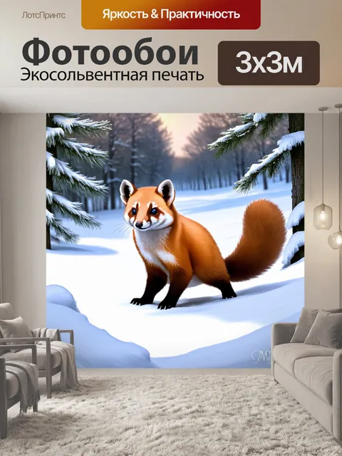 Фотообои на фоне зимнего пейзажа куница