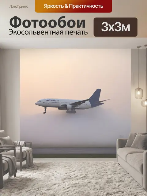 Фотообои самолет, погруженный в утренний туман, создающий мистическую атмосферу