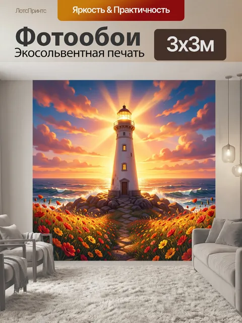 Фотообои Маяк на закате у моря