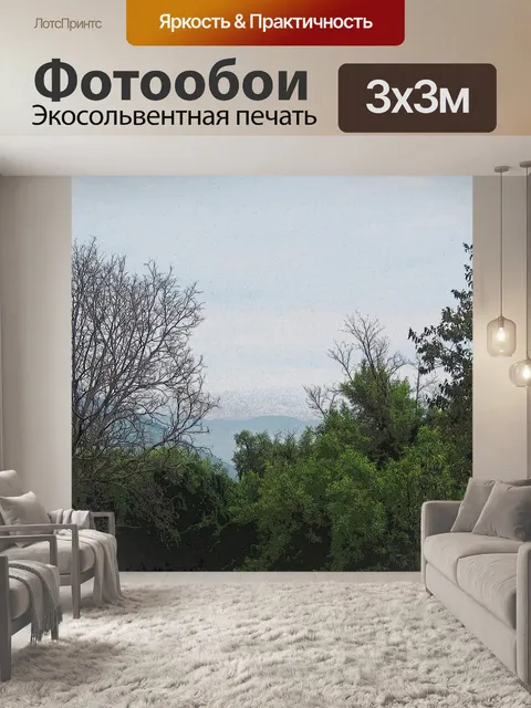 Фотообои Слабые горы за деревьями
