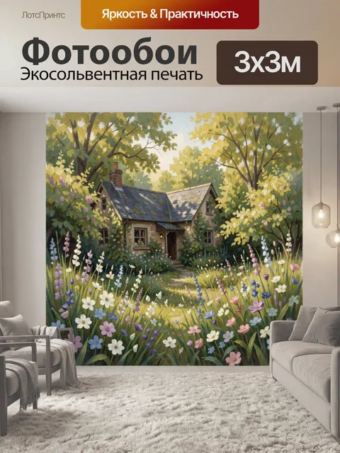 Фотообои Уютный дом в цветущем саду