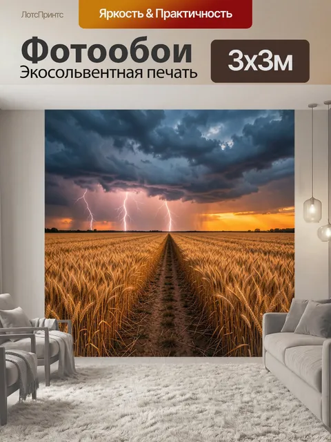 Фотообои Гроза над пшеничным полем