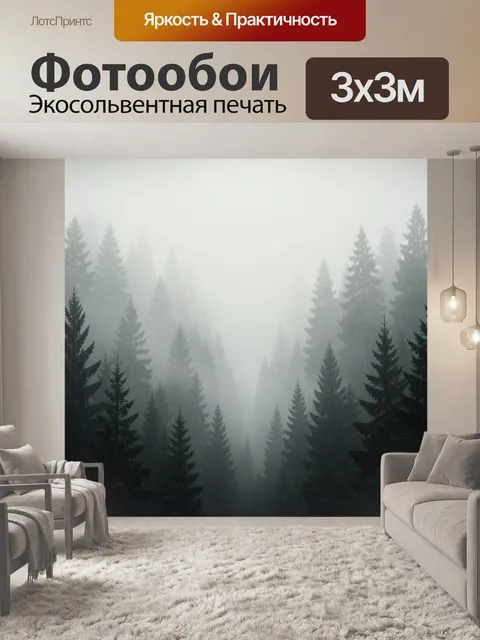 Фотообои Туманный хвойный лес