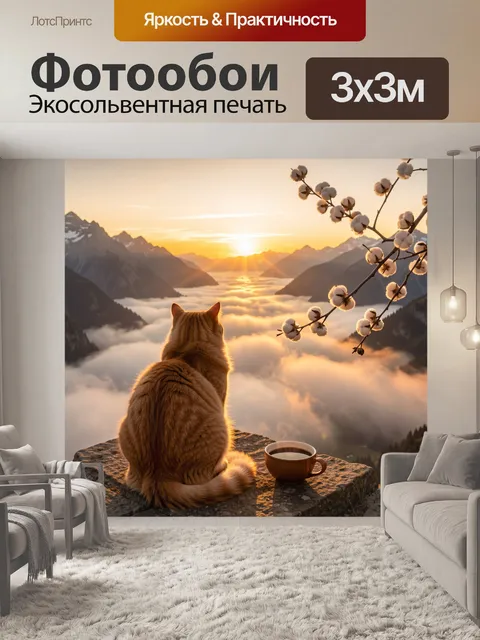 Фотообои Кот на горном рассвете