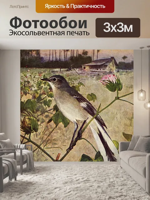 Фотообои Винтажная картина с птицами-пересмешника
