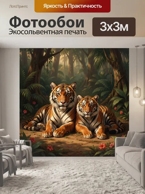 Фотообои Два тигра в джунглях