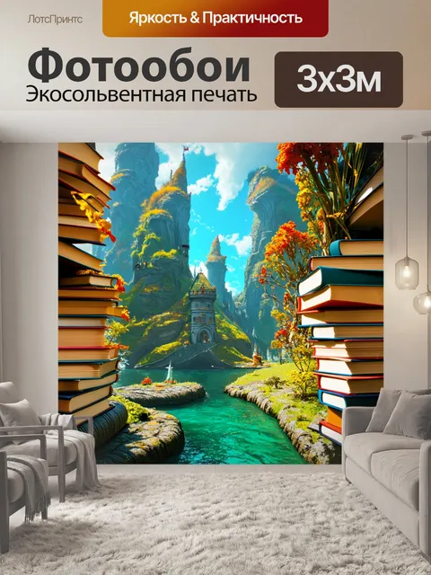 Фотообои фантастический мир, построенный из страниц книг