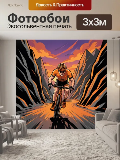 Фотообои Велогонщик в горном ущелье