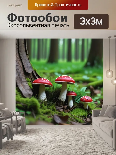 Фотообои грибные чаши на лесной поляне