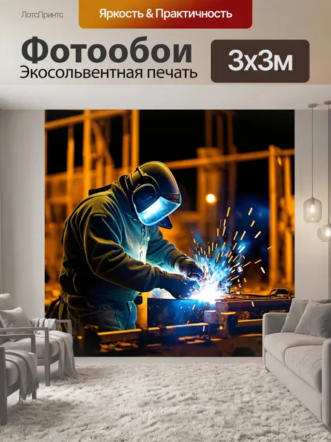 Фотообои сварщик, погруженный в свою работу на строительной площадке в вечернее время