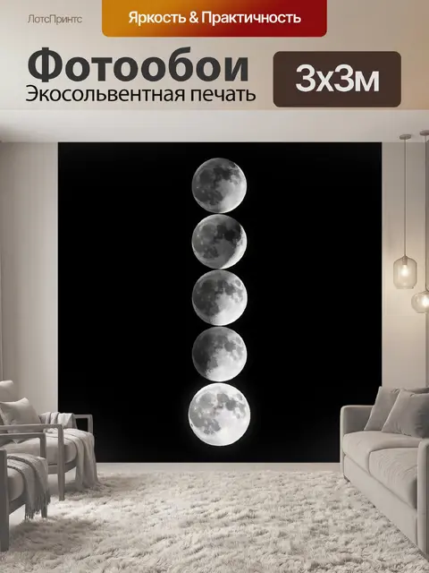 Фотообои Фазы Луны на черном фоне