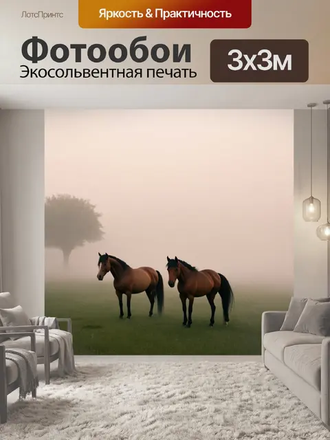 Фотообои лошади на утреннем тумане