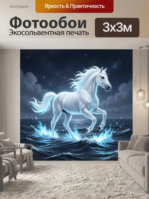 Фотообои Белая лошадь на морских волнах