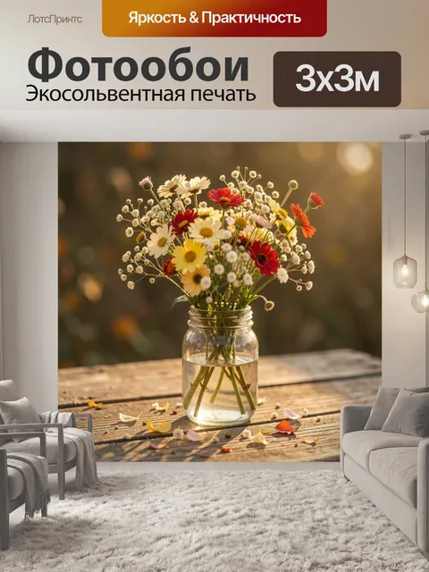 Фотообои Полевые цветы в стеклянной банке