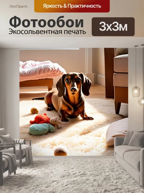 Фотообои представьте себе уютный домашний уголок, где на мягком ковре лежит такса с блестящей шерстью