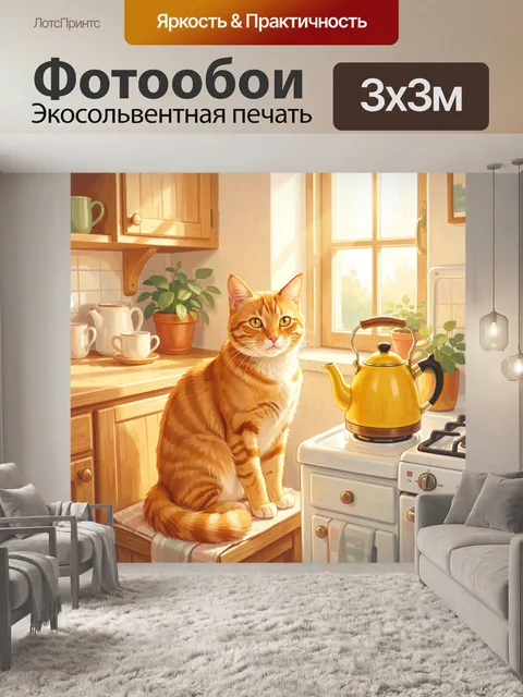 Фотообои Рыжий кот у кухонного окна