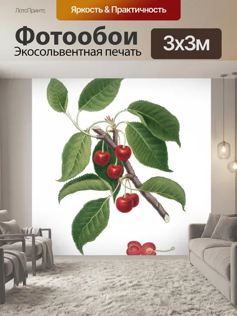 Фотообои Винтажный клипарт ветка вишни