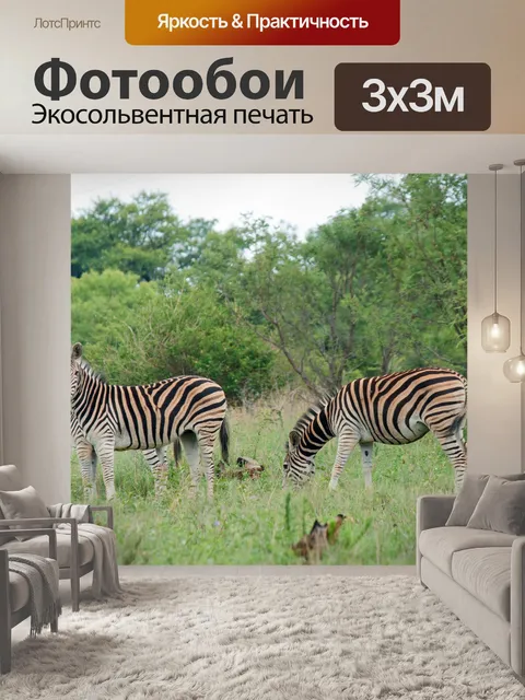 Фотообои группа зебр, пасущихся в кустах