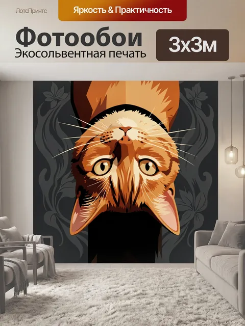 Фотообои Оранжевый кот вверх лапами