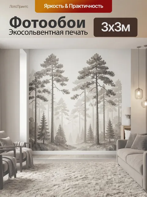Фотообои Туманный лес с высокими соснами