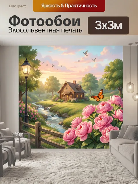 Фотообои Уютный домик у ручья