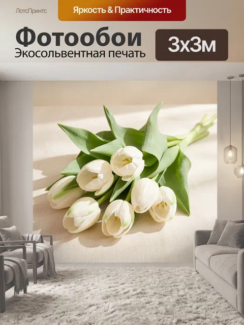 Фотообои Белые тюльпаны на светлом фоне