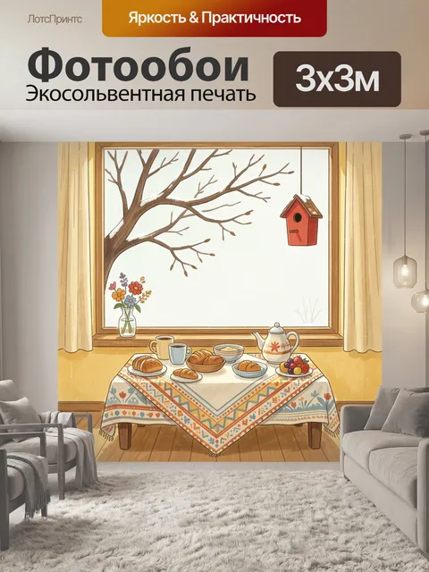Фотообои Уютный завтрак у окна зимой